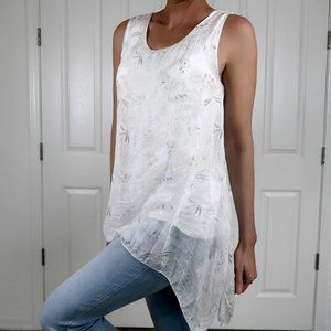 White Floral Silk Sleevless Tank Made In Italy